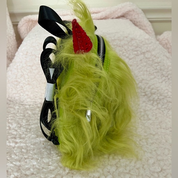 NWT Dolls Kill Current Mood Case of The Grumpies Fuzzy Backpack in Furry Green - Picture 7 of 16